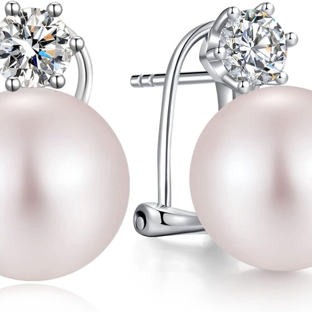 Large Pearl Stud Earrings Sterling Silver 10-12mm Dangle Jewelry Gift